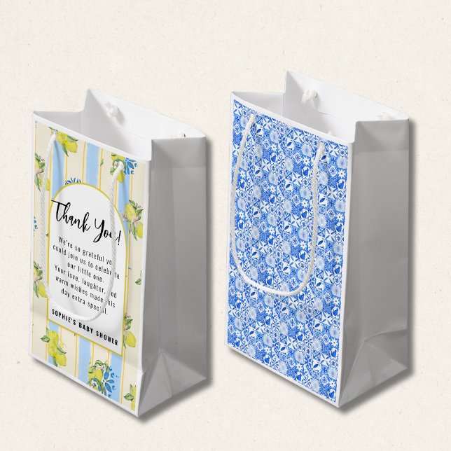 Sacola Para Presentes Pequena Italian Blue Tiles, Ciao Baby, Lemons square (Criador carregado)