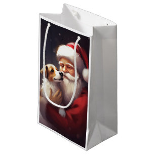 Sacola Para Presentes Pequena Jack Russell Com Papai Noel Natal Festivo