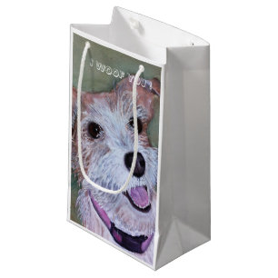 SACOLA PARA PRESENTES PEQUENA JACK RUSSELL, MARIDO E BRANCO