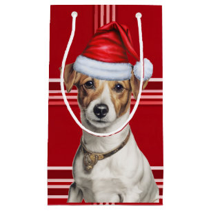 Sacola Para Presentes Pequena Jack Russell Terrier Red Holiday Xadrez Natal