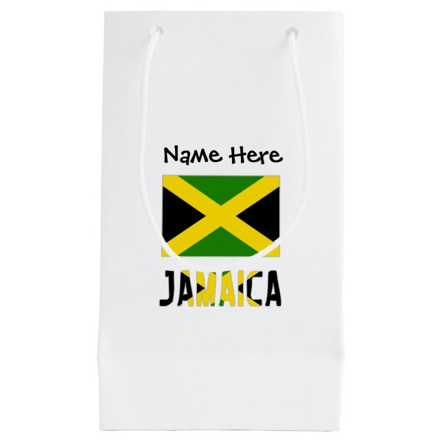 Sacola Para Presentes Pequena Jamaica e bandeira jamaicana com seu nome (Frente)