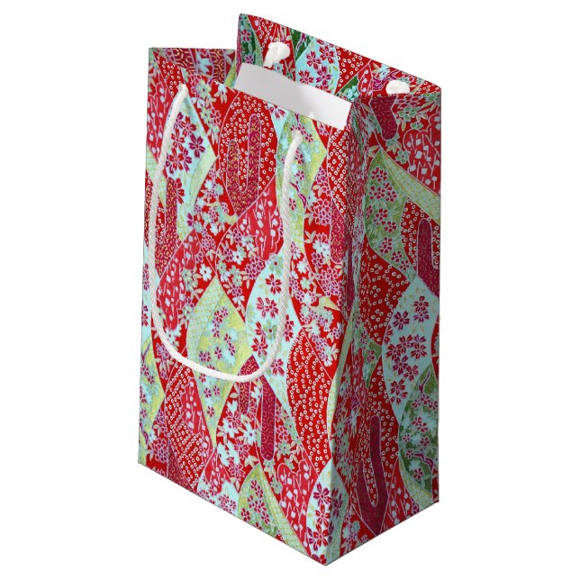 Sacola Para Presentes Pequena Japonês Washi Red Floral Origami Yuzen Gift Bag (Verso inclinado)