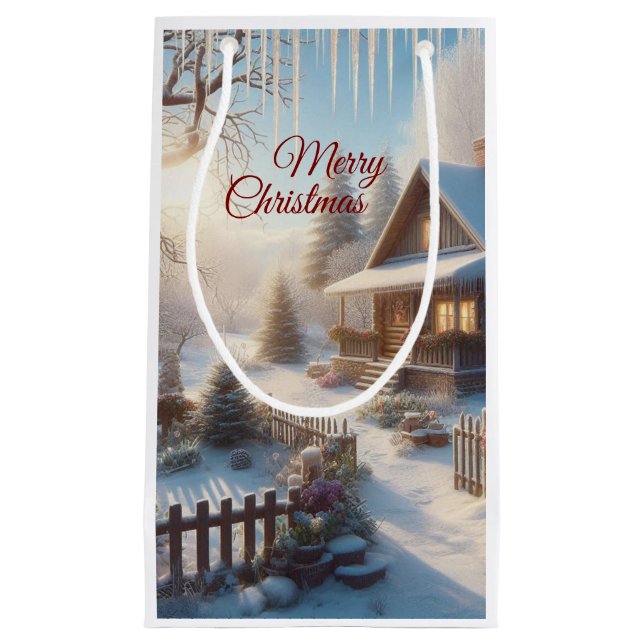 Sacola Para Presentes Pequena Jardim de Algodão do Inverno de Férias (Frente)