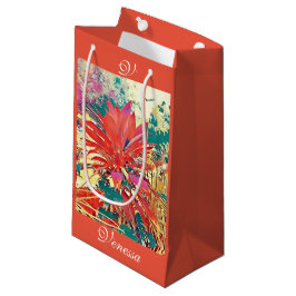 Sacola Para Presentes Pequena Jardim de Arte Abstrata Laranja em Tijolo Monogram
