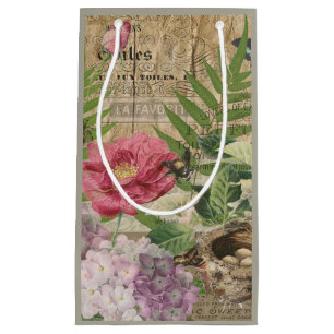 Sacola Para Presentes Pequena Jardim Floral Ninho de Pássaro Arte Flor Borboleta