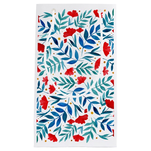 Sacola Para Presentes Pequena Jardim mágico - vermelho e turquesa (Frente)