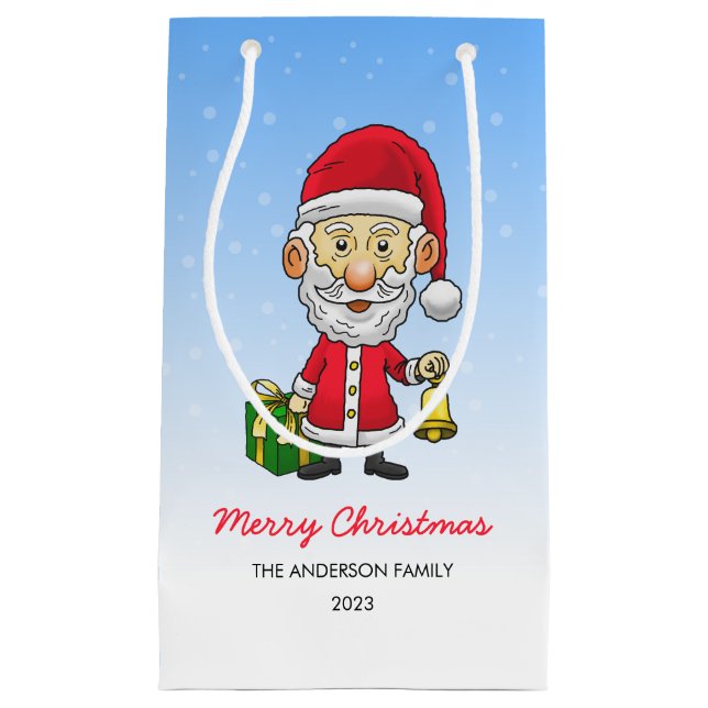 Sacola Para Presentes Pequena Jingle Bells com Papais noeis (Frente)