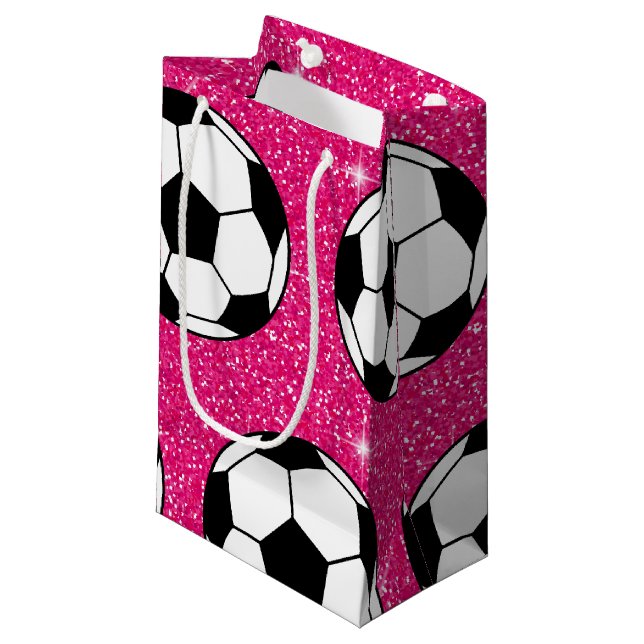 Sacola Para Presentes Pequena Jogador Branco da Bola de Futebol Glitas Rosa Glit (Frente inclinada)