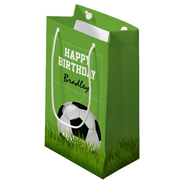Sacola Para Presentes Pequena Jovens Futebol Feliz Aniversário | Personalizado (Frente inclinada)