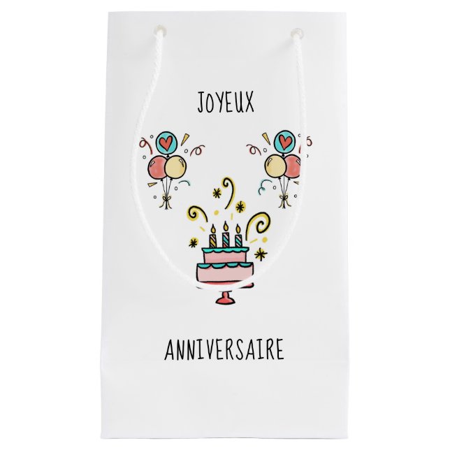 Sacola Para Presentes Pequena Joyeux Anniversaire | Happy Birthday (Frente)