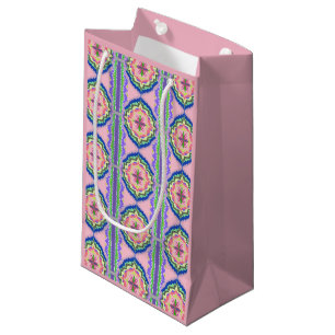 Sacola Para Presentes Pequena Kaleidoscópio Florido Vibrante: Mandala Rosa e Esm