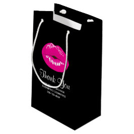 Sacola Para Presentes Pequena Lábios brilhantes cor-de-rosa a preto Obrigado a n