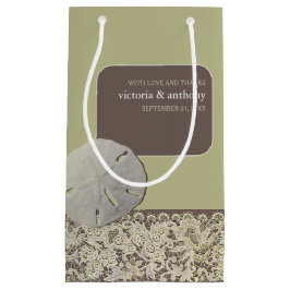 Sacola Para Presentes Pequena Lace de areia dólar, Vintage Beach Weding Favor