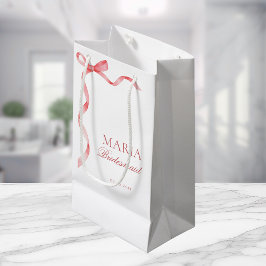 Sacola Para Presentes Pequena Laço de Fita Pink Coquette Noiva Shower Damas de H
