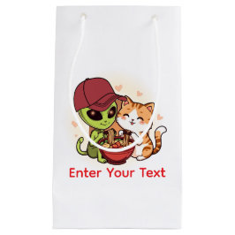 Sacola Para Presentes Pequena Lamen Cawaii de Gato Alien Adorável Arte