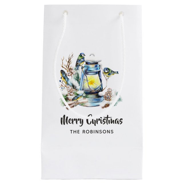 Sacola Para Presentes Pequena Lanterna de Natal em Aquarela (Frente)
