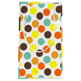 Sacola Para Presentes Pequena Laranja, Amarelo, Marrom, Pontos Azuis