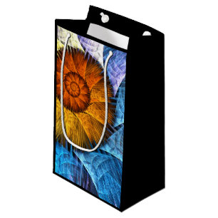 Sacola Para Presentes Pequena Laranja Floral Amarelo Azul Abstrato Art