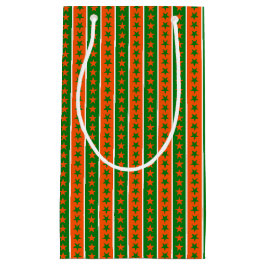 SACOLA PARA PRESENTES PEQUENA LARANJA VERDE IRLANDESA LINHAS BRANCAS DE ESTRELAS