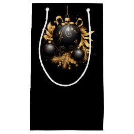 SACOLA PARA PRESENTES PEQUENA LARGE BLACK & GOLD CHRISTMAS ORNAMENT