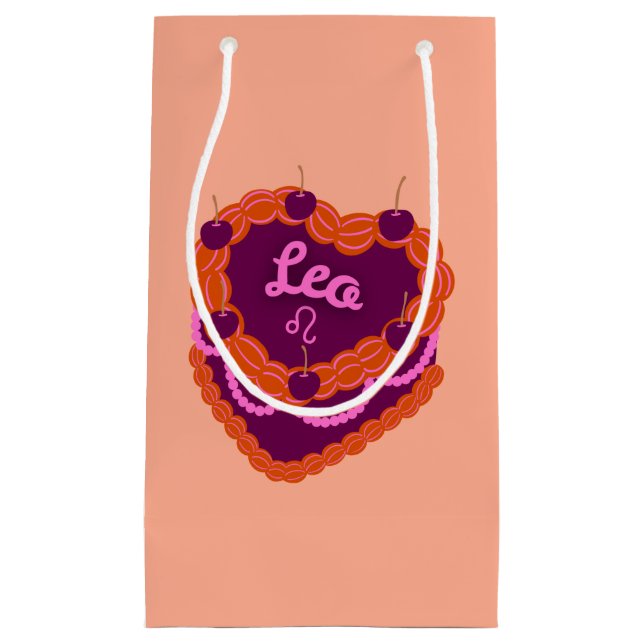 Sacola Para Presentes Pequena Leo Zodiac Pastel Cardíaco Bolo de Aniversário (Frente)