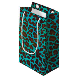 Sacola Para Presentes Pequena Leopard Brown e Teal Impressão
