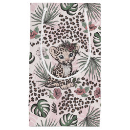 Sacola Para Presentes Pequena Leopard Safari Baby Girl Jungle Floral