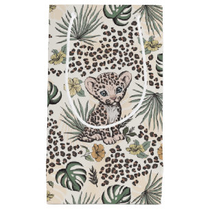 Sacola Para Presentes Pequena Leopard Safari Gênero Neutro Floral da Selva