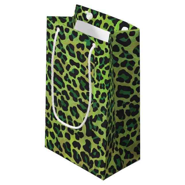 Sacola Para Presentes Pequena Leopardo Negro e Impressão Verde (Frente inclinada)