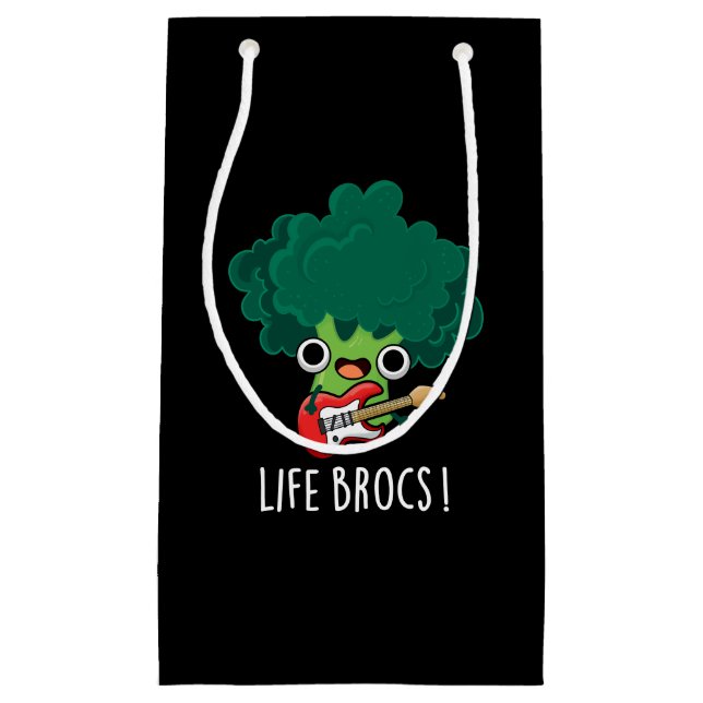 Sacola Para Presentes Pequena Life Brocs Funny Veggie Broccoli Pun Dark BG (Frente)