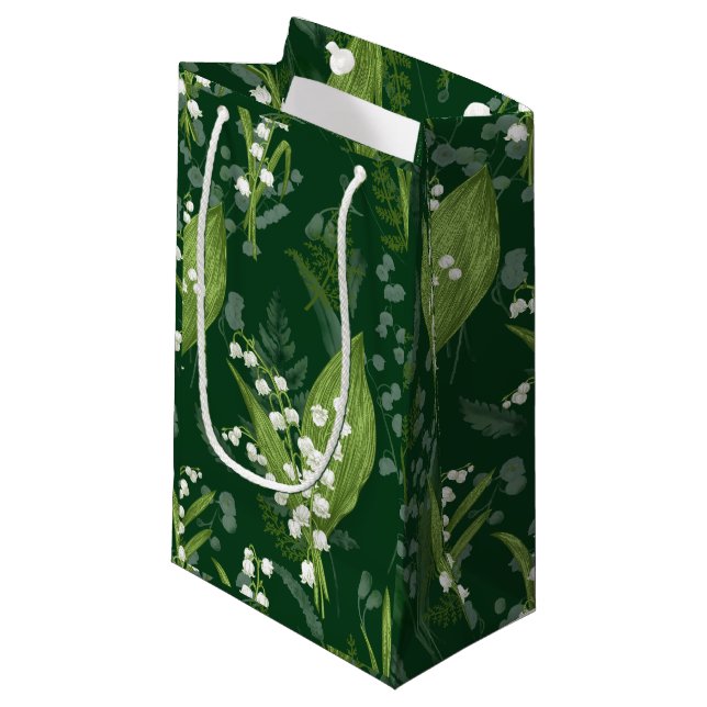 Sacola Para Presentes Pequena Lily of Valley com Ferns | Verde Escuro (Frente inclinada)