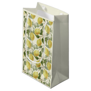 Sacola Para Presentes Pequena Limões Amarelos Vintage Folhas Verdes Simples Sem 