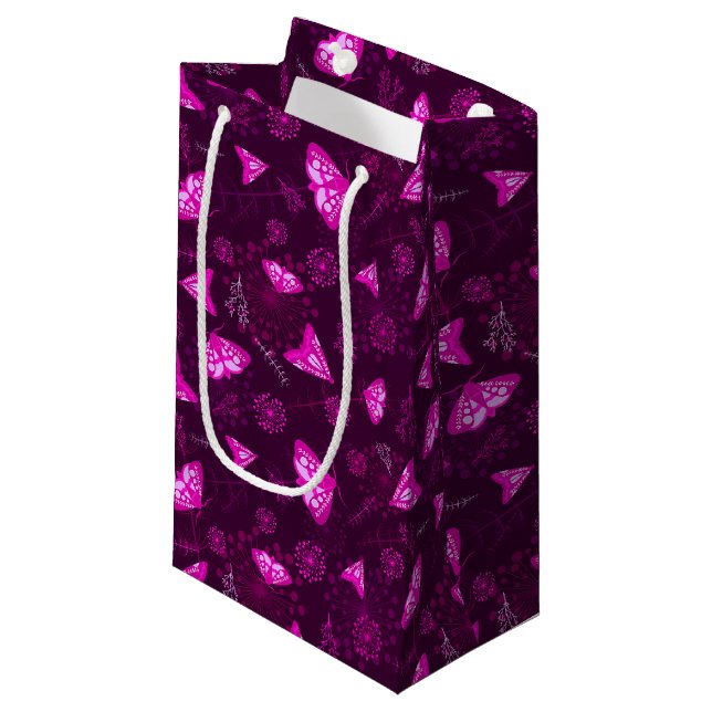 Sacola Para Presentes Pequena Linda borboleta rosa (Frente inclinada)