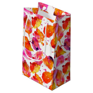 Sacola Para Presentes Pequena Linda coloração aquosa, padrão das folhas do outon