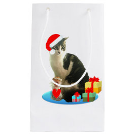 Sacola Para Presentes Pequena Lindo Gato Tabby de Natal