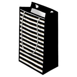 Sacola Para Presentes Pequena Listra Horizontal Preta Branca Dourada Elegante  