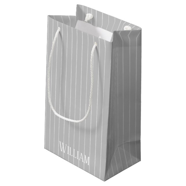 Sacola Para Presentes Pequena Listras de cinza personalizadas (Verso inclinado)