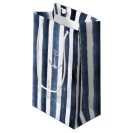 Sacola Para Presentes Pequena Listras de marinho de aquarela com monograma