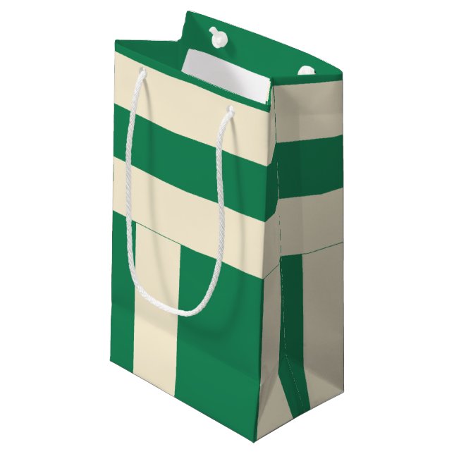 Sacola Para Presentes Pequena Listras Verde Escuro e Branco Desbotado (Frente inclinada)