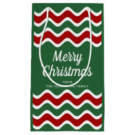 Sacola Para Presentes Pequena Listras Verdes Modernas Feliz Natal 