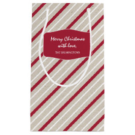 Sacola Para Presentes Pequena Listras Vermelhas, Brancas e Beiges