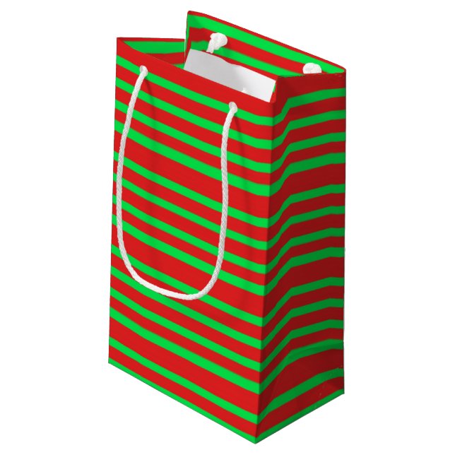 Sacola Para Presentes Pequena Listras Vermelhas e Verdes (Verso inclinado)