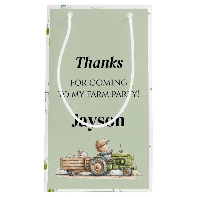 Sacola Para Presentes Pequena Little Tractor Farm Birthday (Frente)