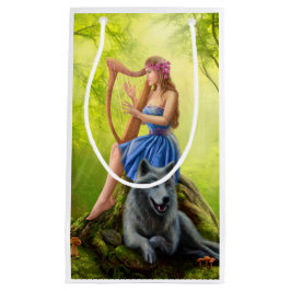 Sacola Para Presentes Pequena Lobo da fada e do amigo da menina da fantasia.