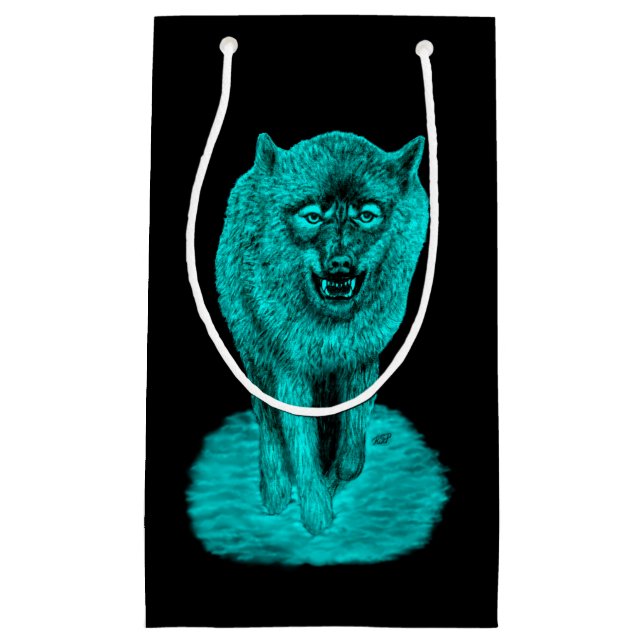 Sacola Para Presentes Pequena Lobo Negro Zangado na Noite (Frente)