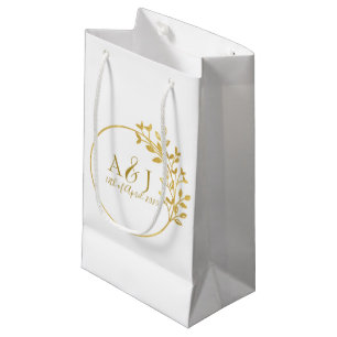 Sacola Para Presentes Pequena Logotipo de Casamento do Dourado Laurel Wreath Mod