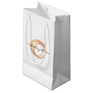 Sacola Para Presentes Pequena Logotipo do Designer de Círculos Pintados Dourado