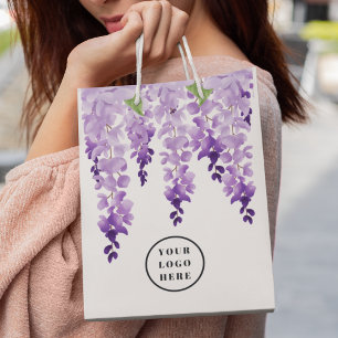 Sacola Para Presentes Pequena Logotipo Personalizado Wisteria de Aquarela Empr