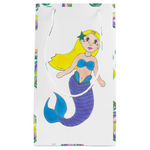 Sacola Para Presentes Pequena Loira Nadando Sereia Rapariga Bolhas Oceano