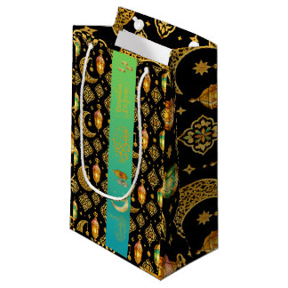 Sacola Para Presentes Pequena Luxuosas Lanternas de Ramadan em Ouro Sacos Pretos